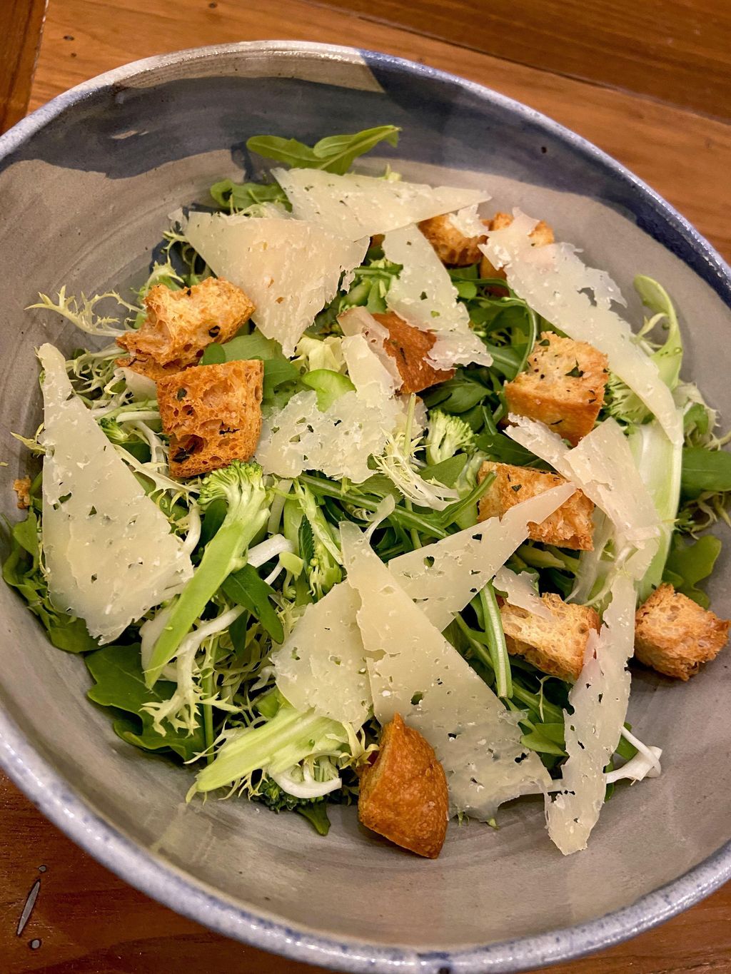 Caesar Salad; broccoli, frisée,  brioche croutons,