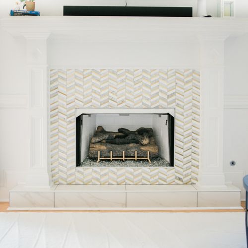 We are so happy with our backsplash and fireplace!