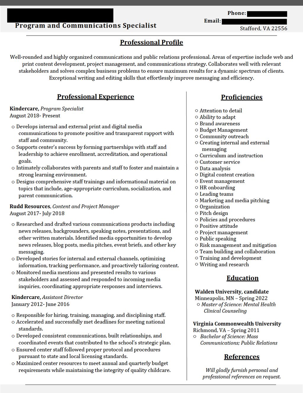 Updated Resume- Communications 