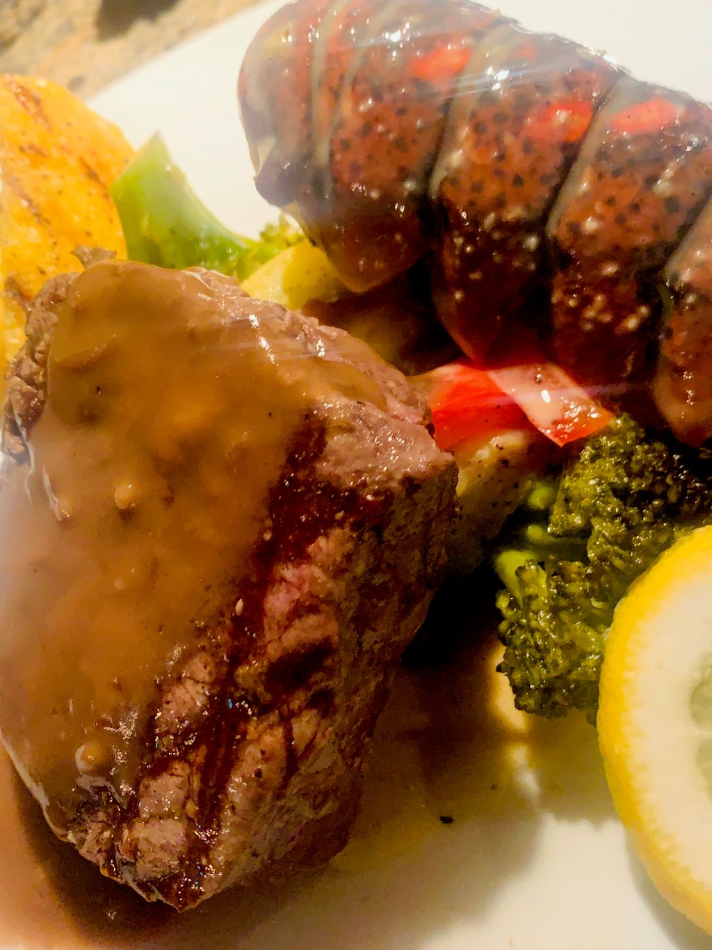 Surf and Turf with Filet Mignon and Grilled Lobste