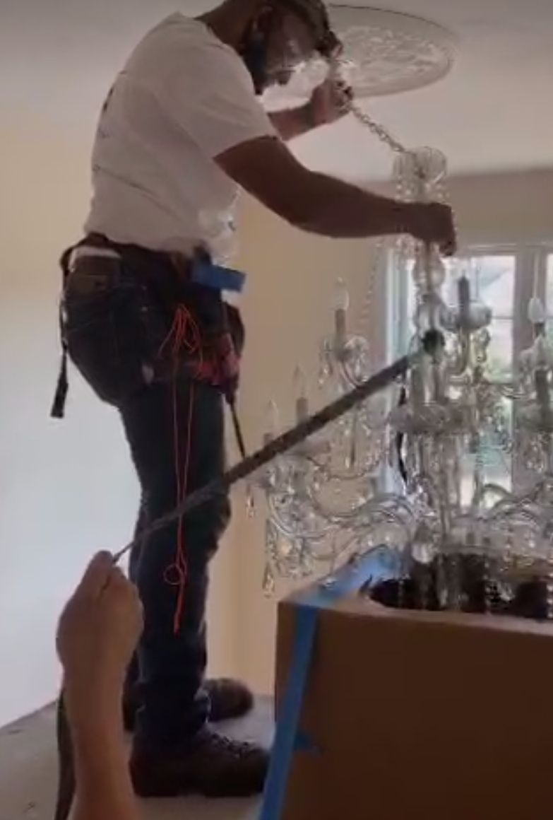 16 foot ceiling + Crystal chandelier = no problem!