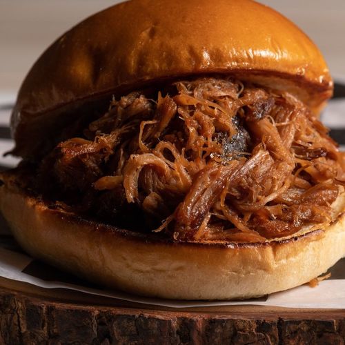 BBQ PULLED PORK SANDWICH slow-roasted pork with BB