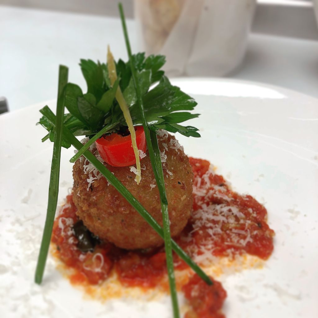 Arancini with Smoked Tomato and Herb Salad
