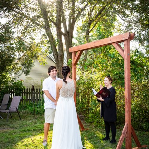 Sharon preformed our backyard wedding ceremony on 