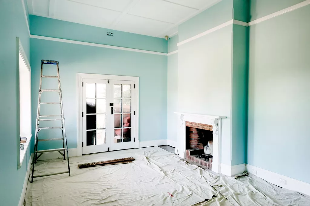 newly painted blue room