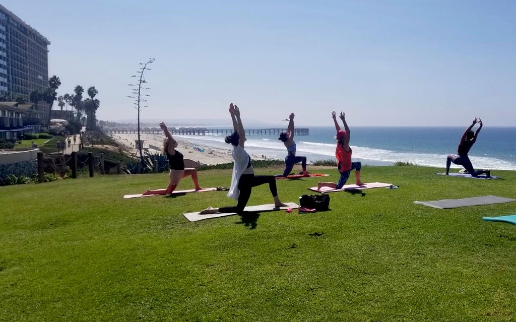 Group yoga classes outside