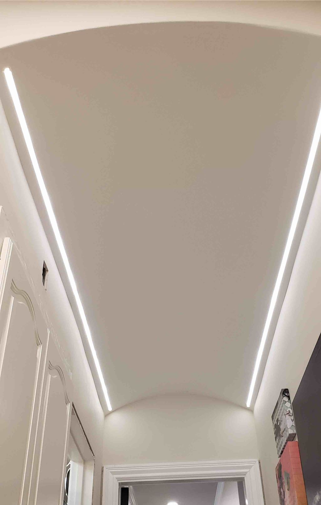 Custom Barrel Ceiling with embedded LED lights. Fr