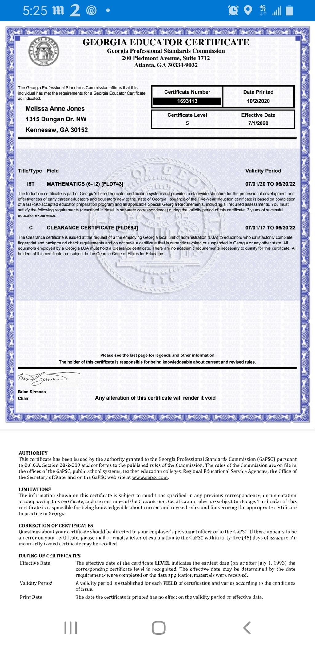 Education Certificate