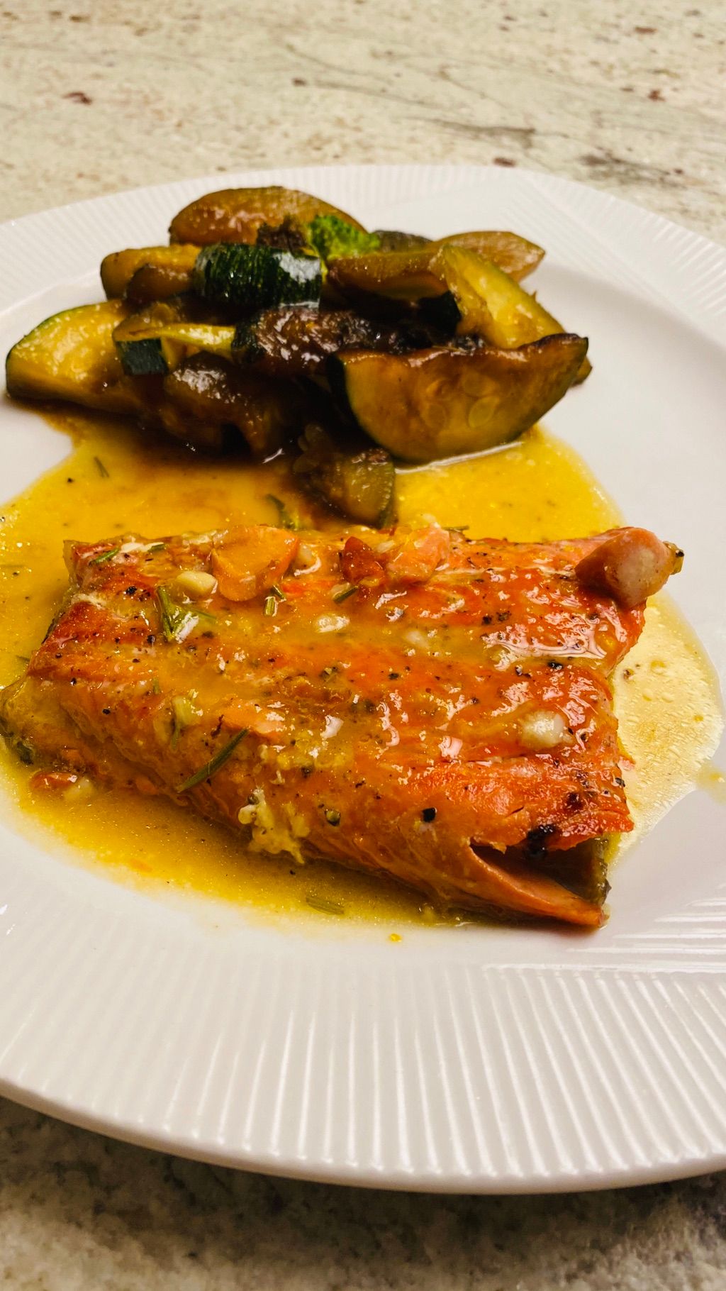 Salmon with orange sauce and roasted veggies 