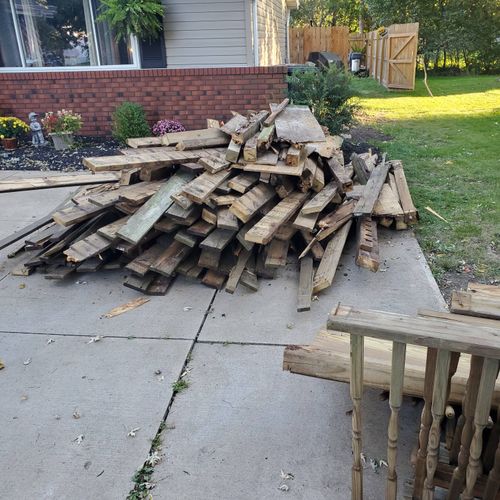 Removed  old deck wood from property.  Good commun