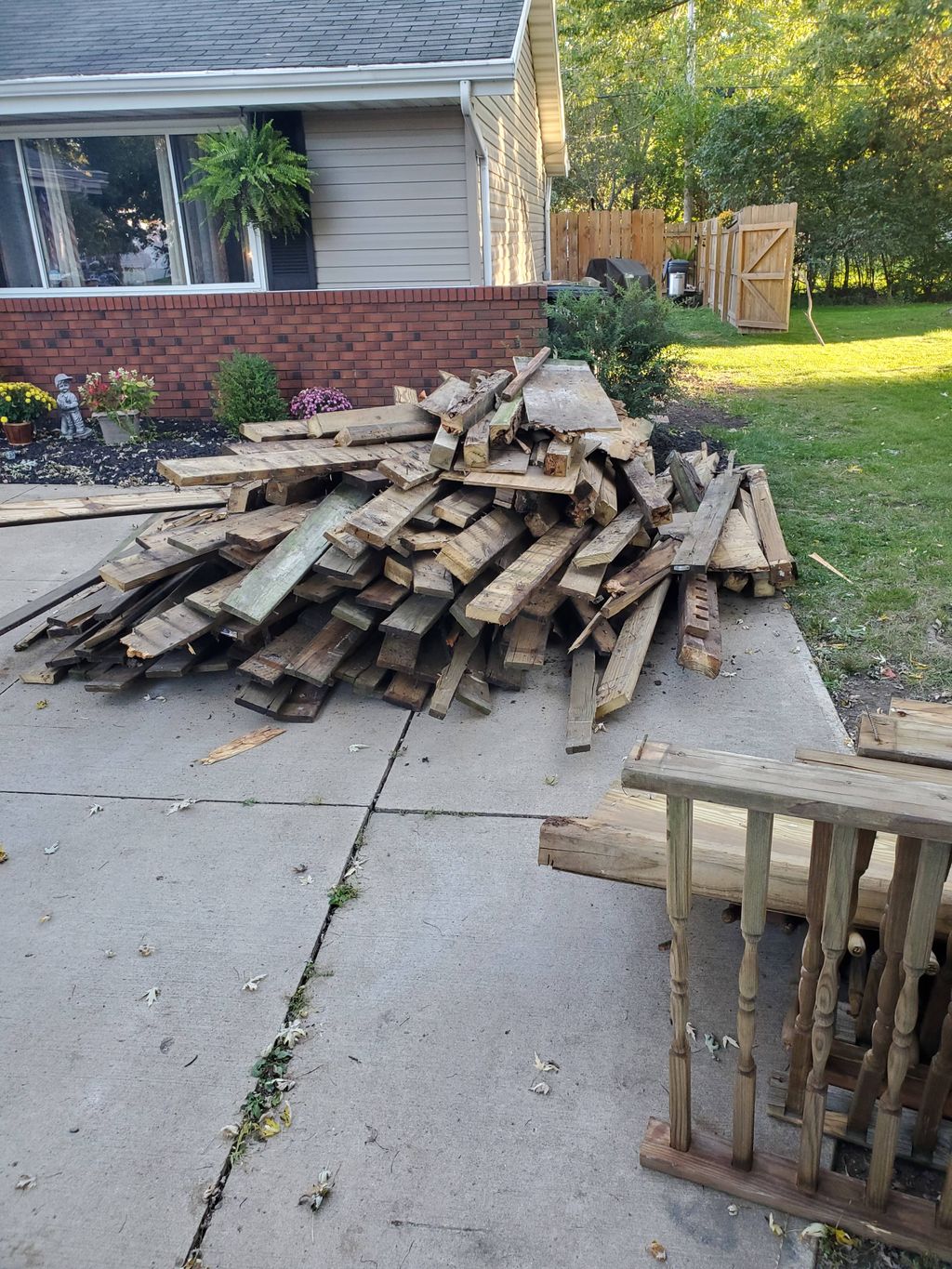 Removed  old deck wood from property.  Good commun