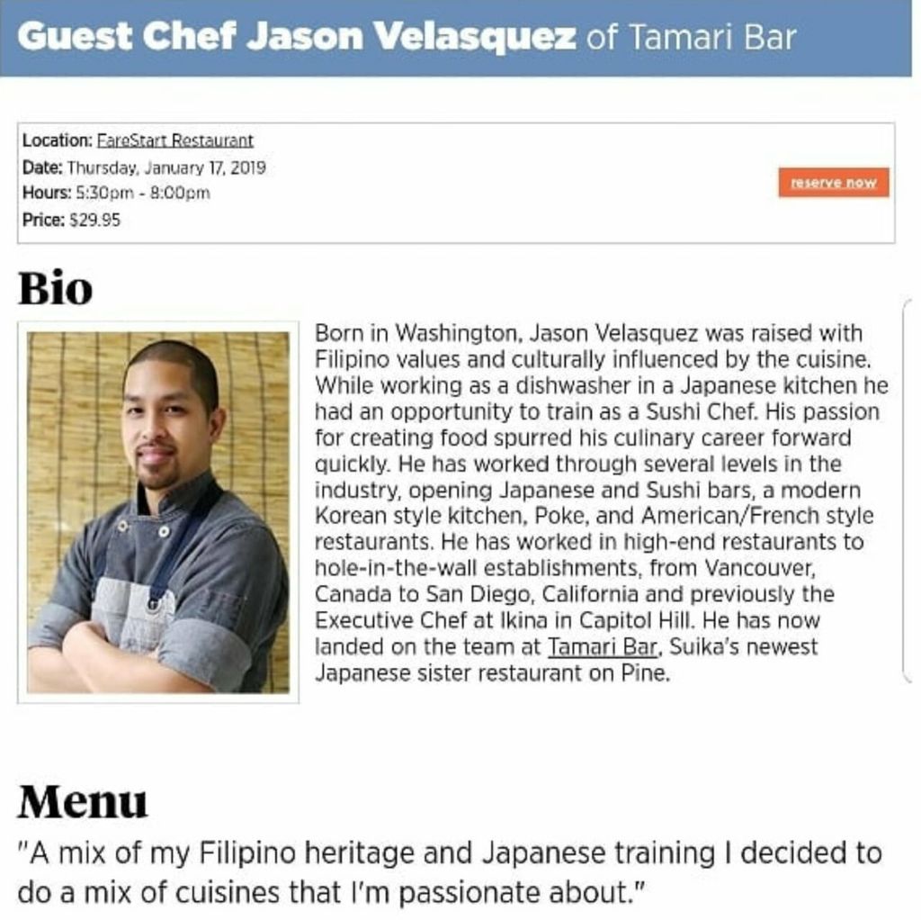 Bio from FareStart guest chef night