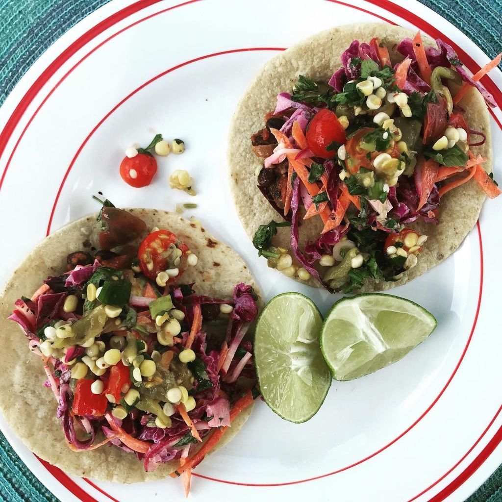 Grilled fish tacos with sweet corn salsa and red c