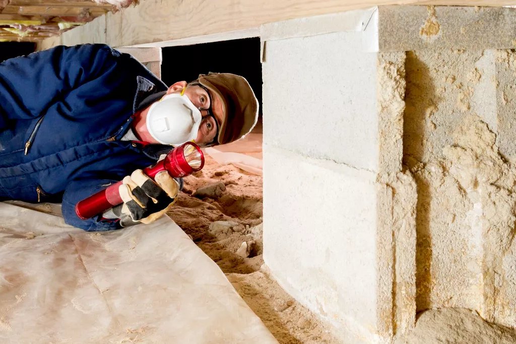 pro inspecting crawl space