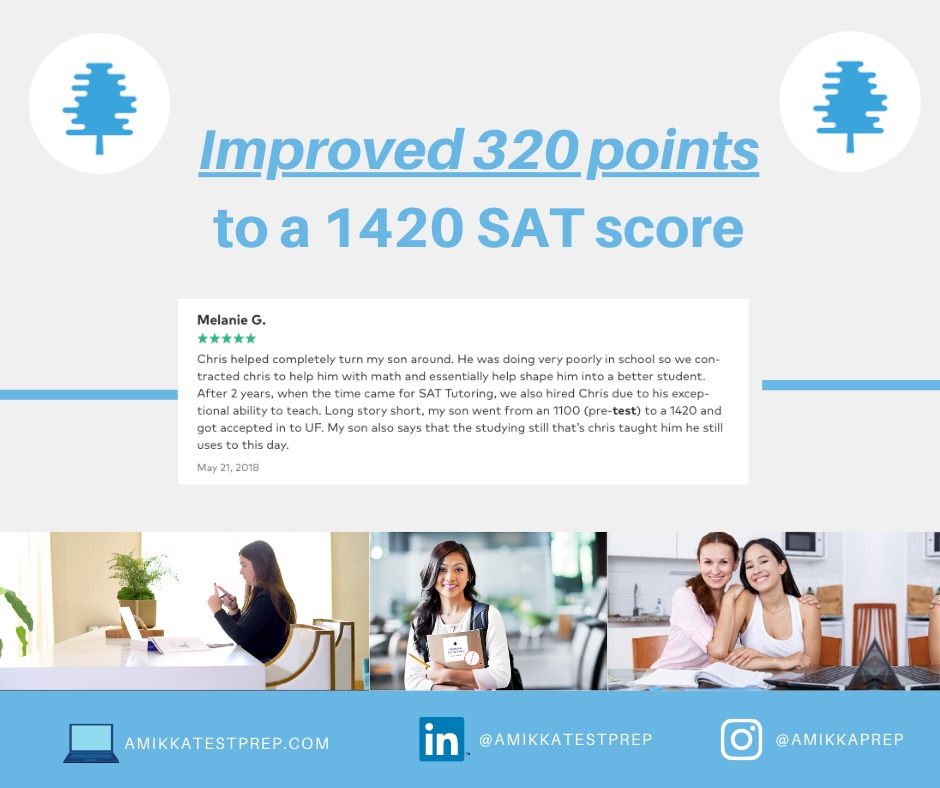 Melanie improved 320 points on the SAT with the he