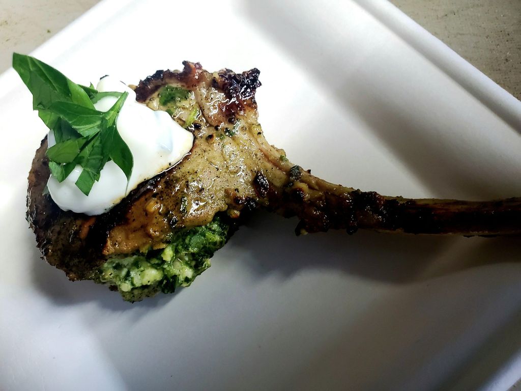 Feta and Spinach Stuffed Lollipop Lamb Chop w/Tzat