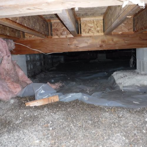 Before picture of a moldy crawlspace that was lack
