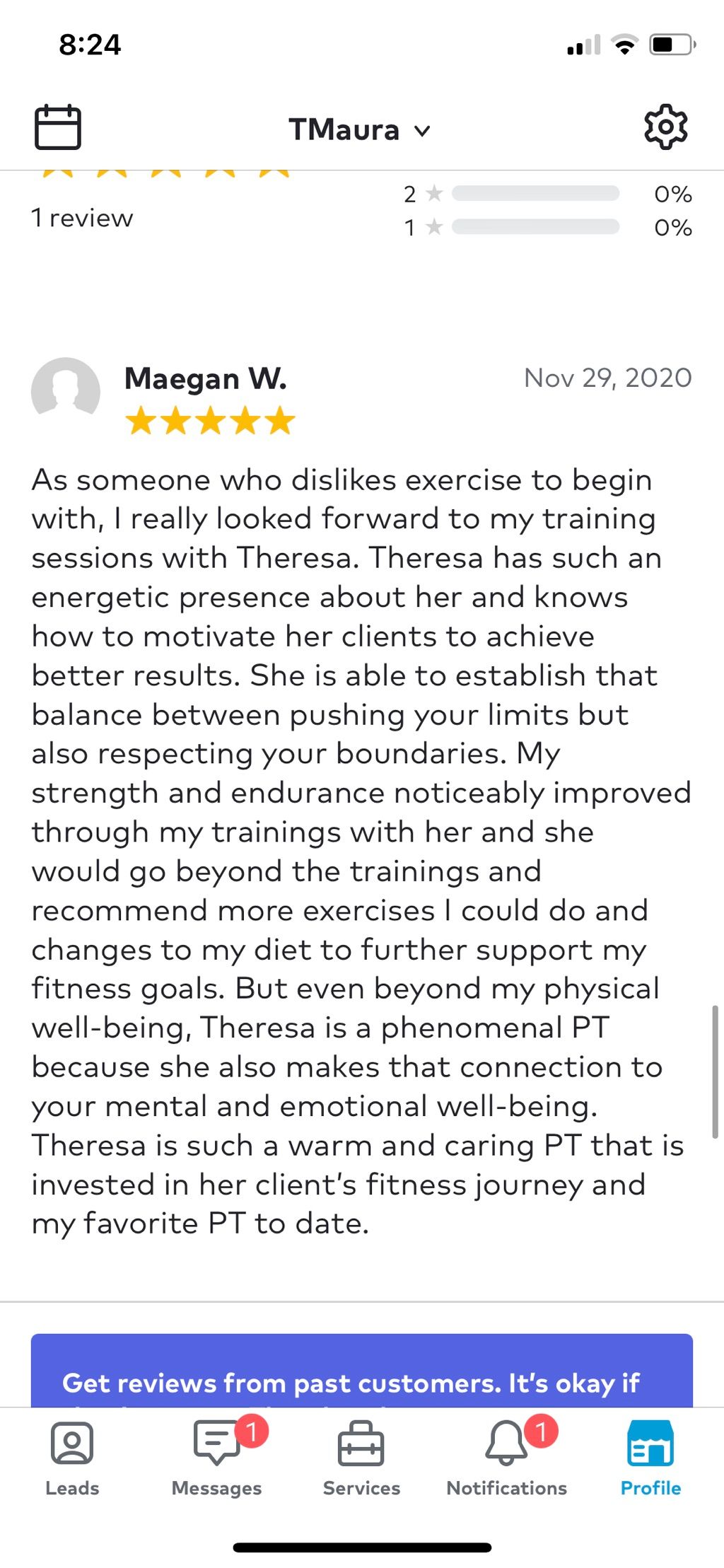 A review from one one of my clients who mistakenly