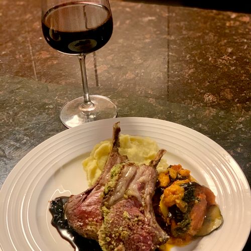 Rack of Lamb served with Red Wine Demi Sauce, a si