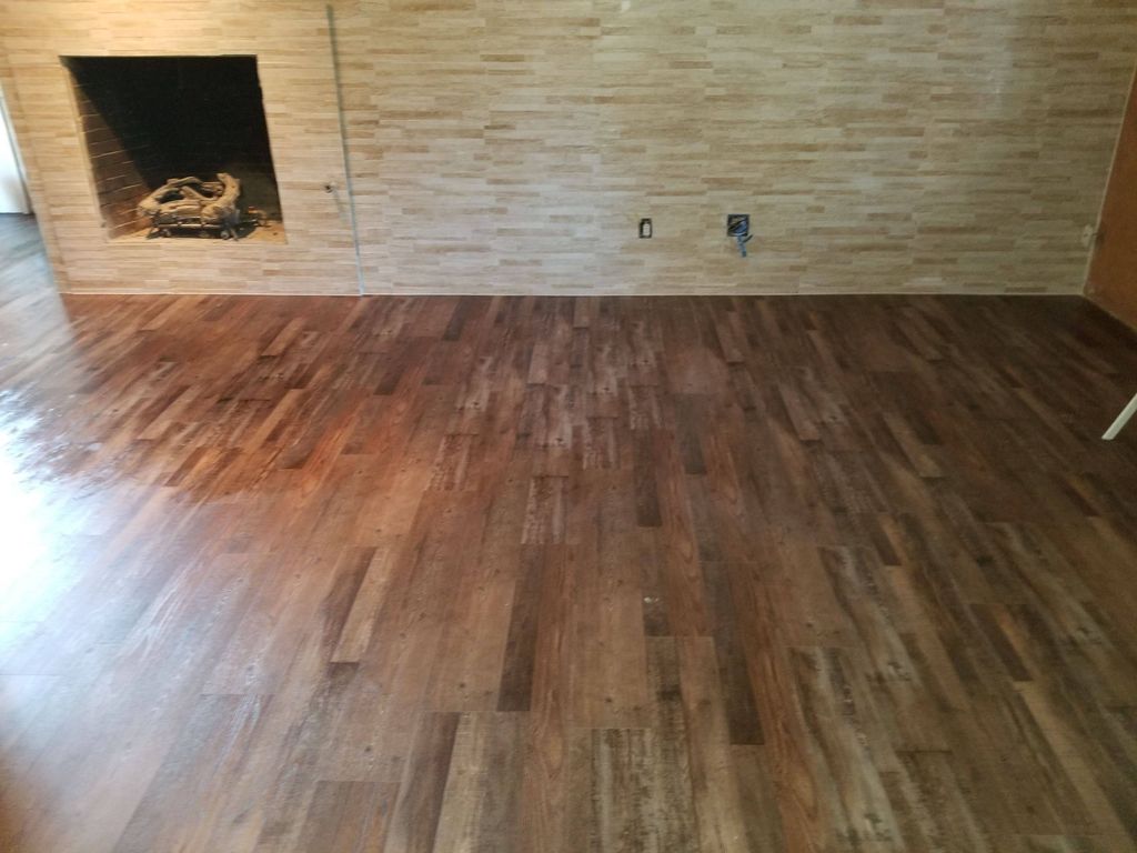 ceramic wall and new vinyl plank flooring
