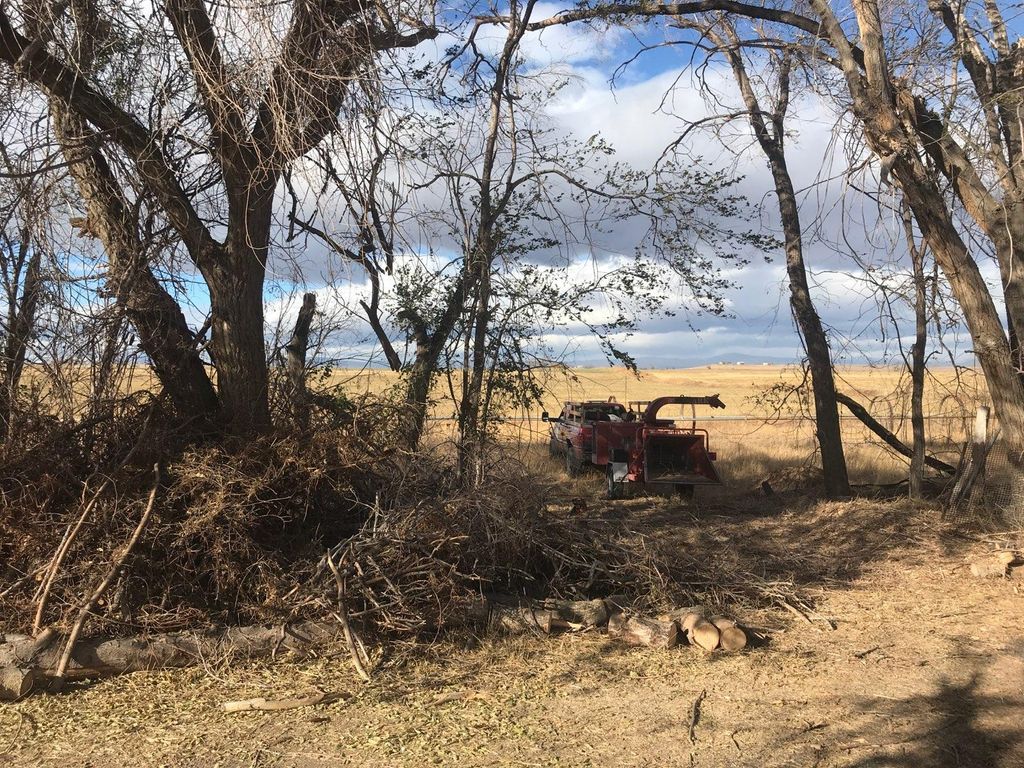 Chipping a large pile of debri from a wind storm