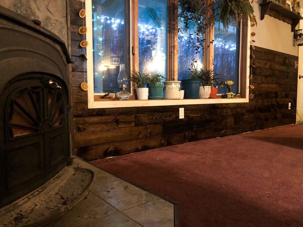 Wooden accent wall installation 