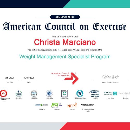 New certification- Weight Management