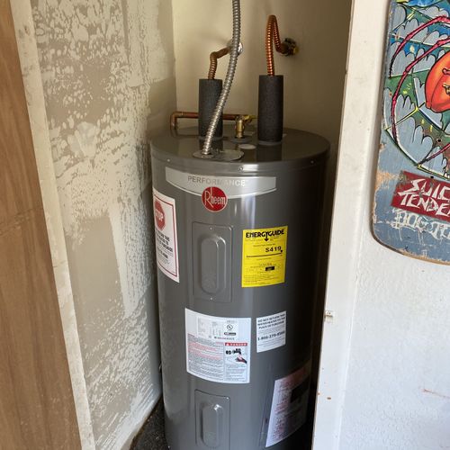 New Rheem electric water heater replacement