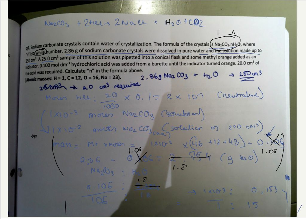 Worked example of a moles and chemical calculation