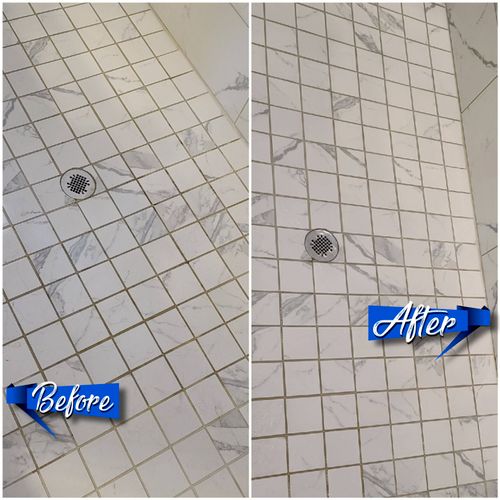 Before and after of a deep cleaning on shower