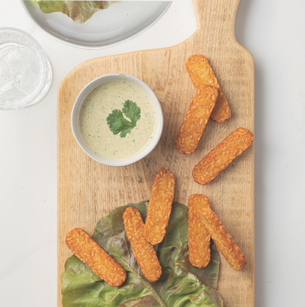 Crispy tempeh with cilantro dip: from my new cookb
