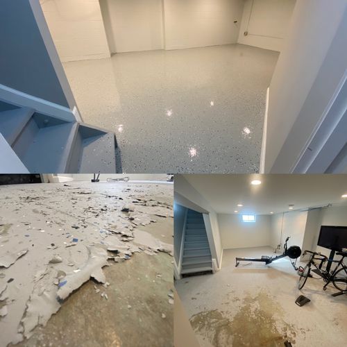 Epoxy floor before and after.Do it right at the fi
