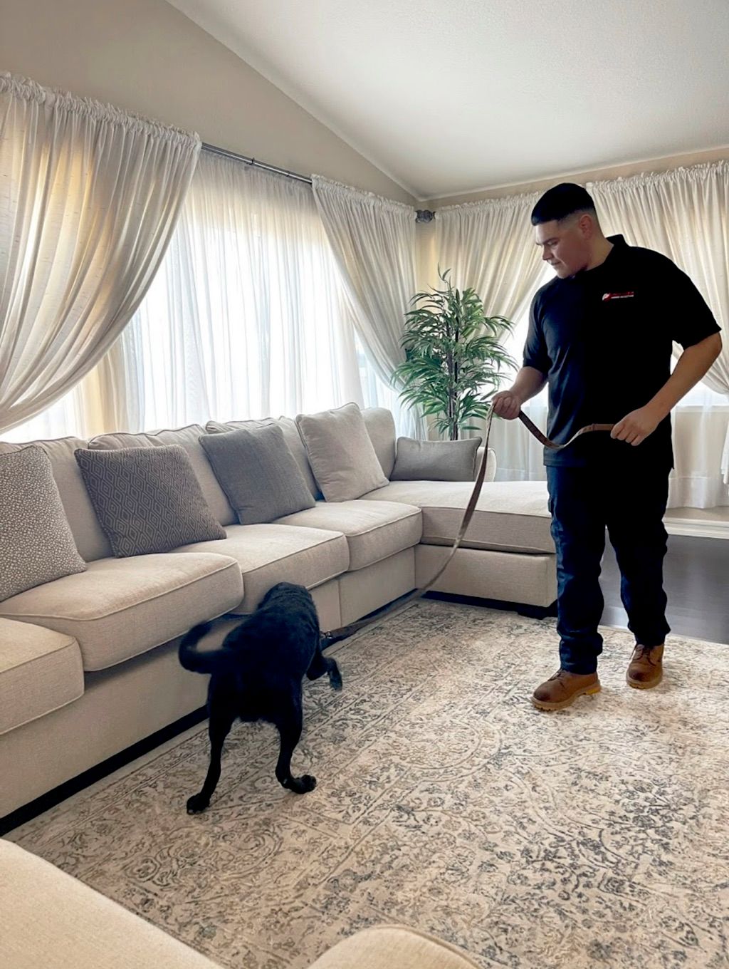 K9 handler Jordan and bed bug sniffing dog Raider 