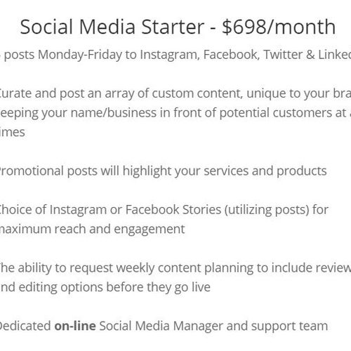 Social Media Starter - $698/month
