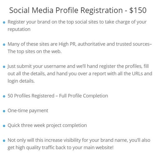 Social Media Profile Registration - $150