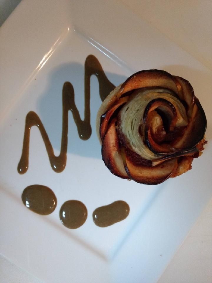 apple rose and puff pastry coffee creme anglaise