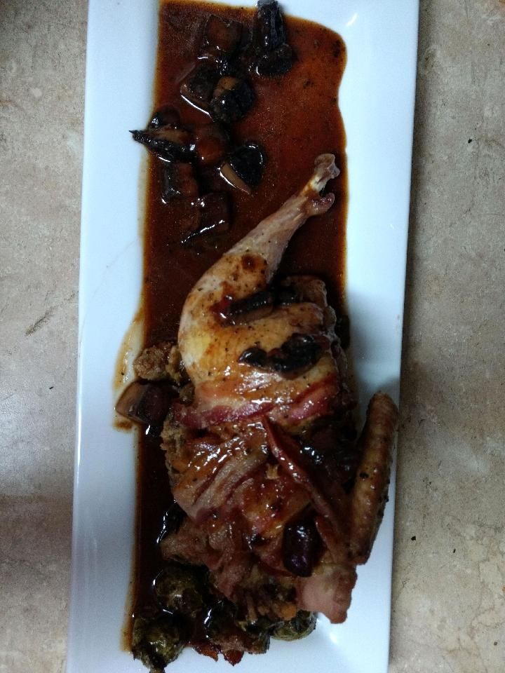 corn bread stuffed and bacon wrapped pheasant  fig
