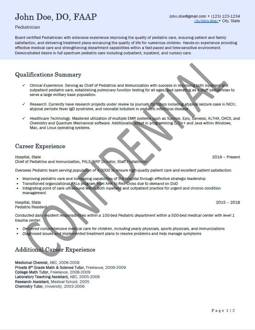 Physician Resume Sample Pt1