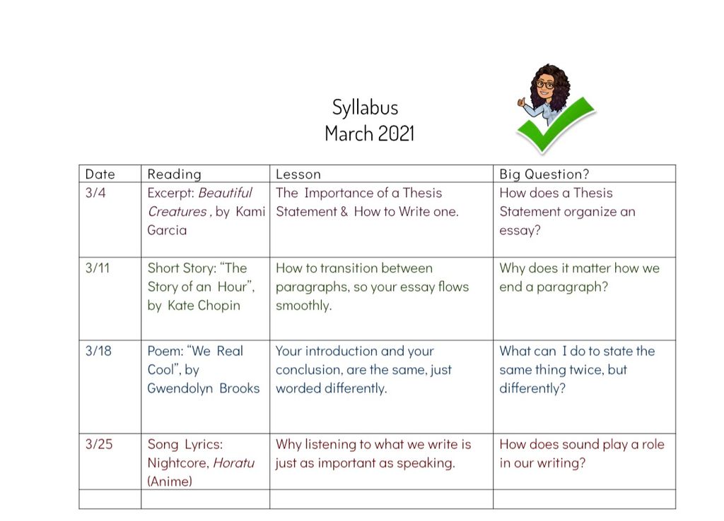 Simple Syllabus for current student 