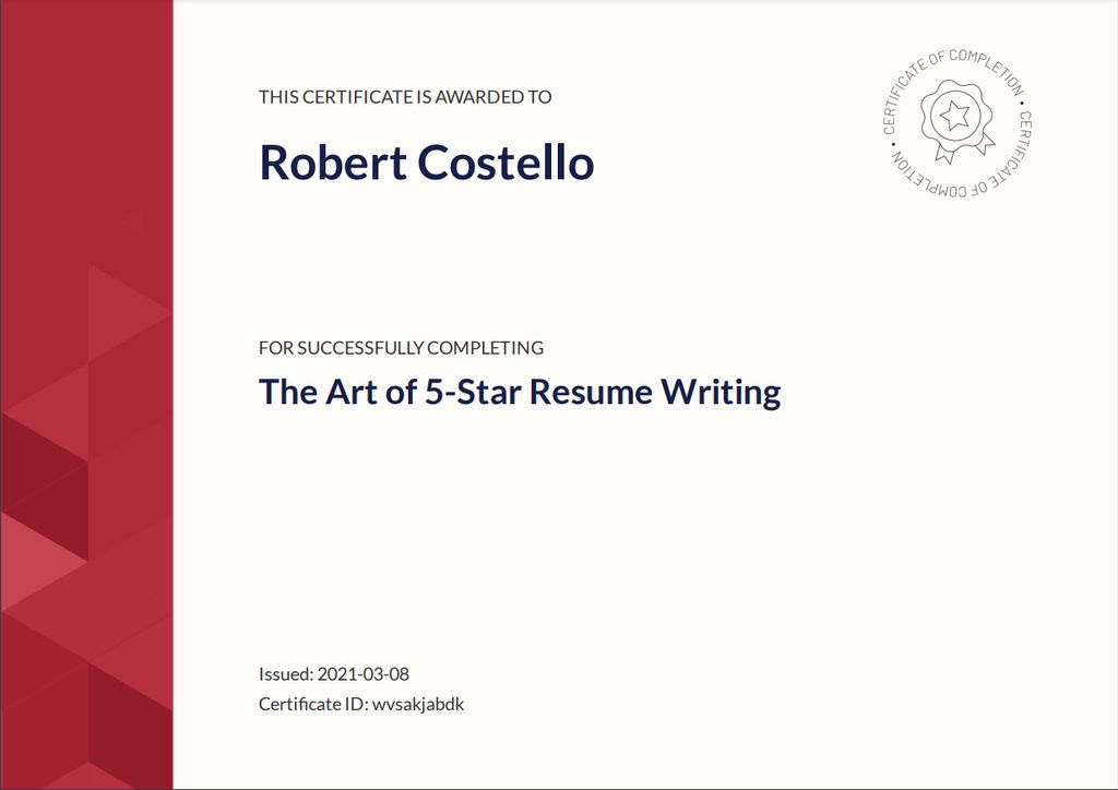 Certified 5 Star Resume Writer