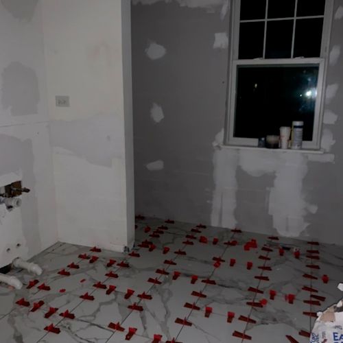 Great bathroom remodel- demolition, drywall, floor