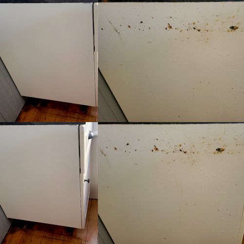 Side of counter top near stove, before and after. 