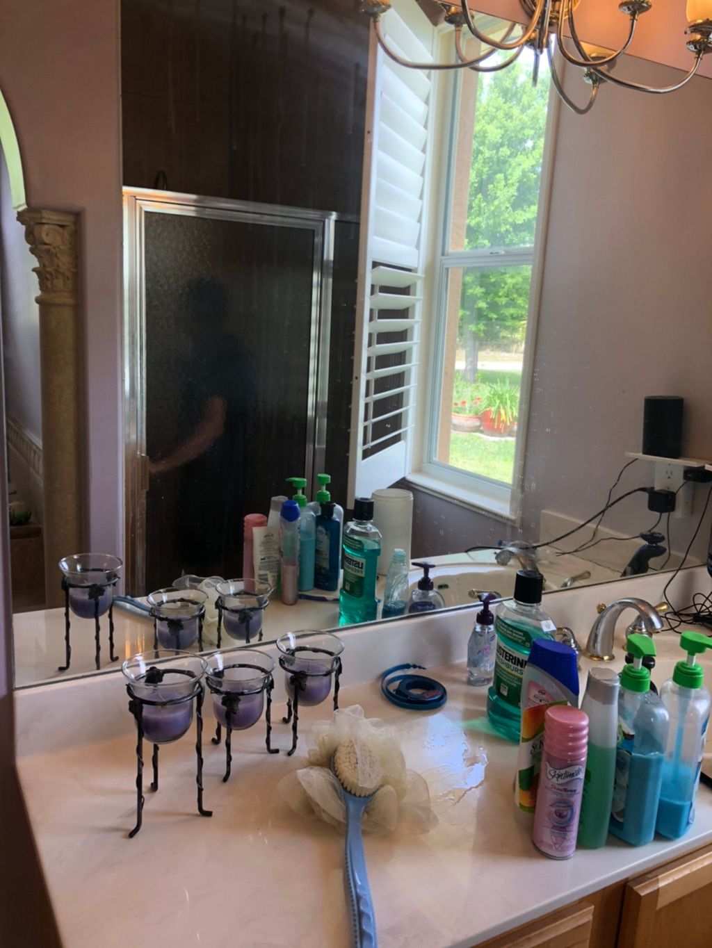 dirty mirror, and lots of mess