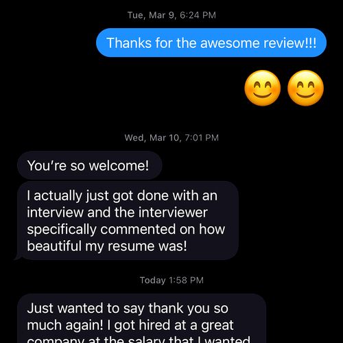 One of my clients got a job she wanted!