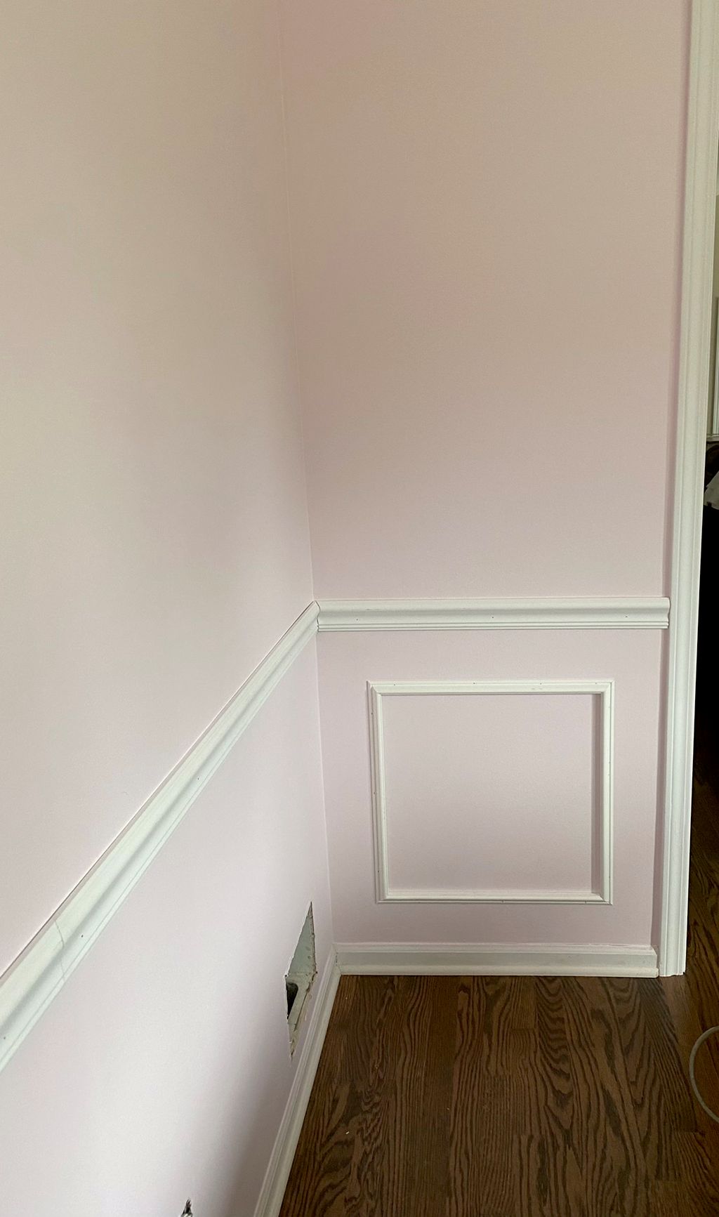 Chair rail and shadow boxing for office area. 