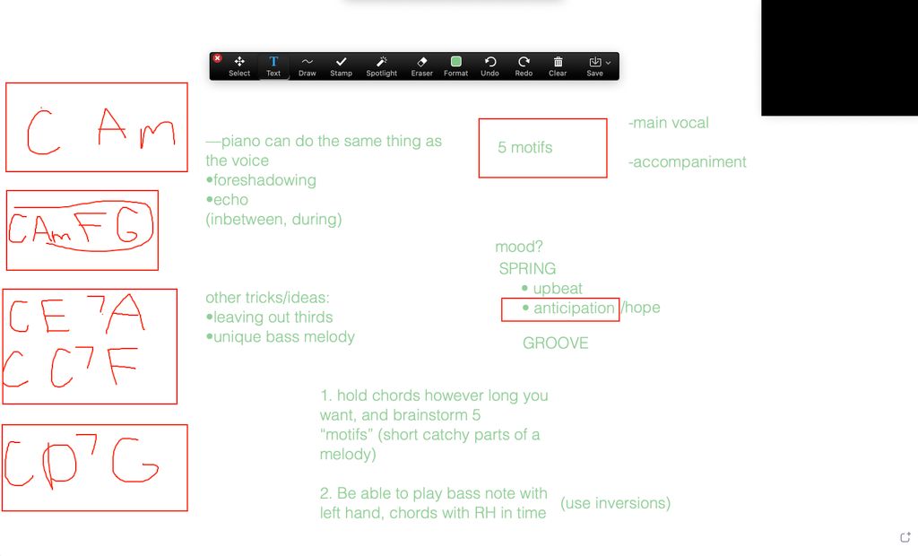 Notes from singer-songwriter lesson