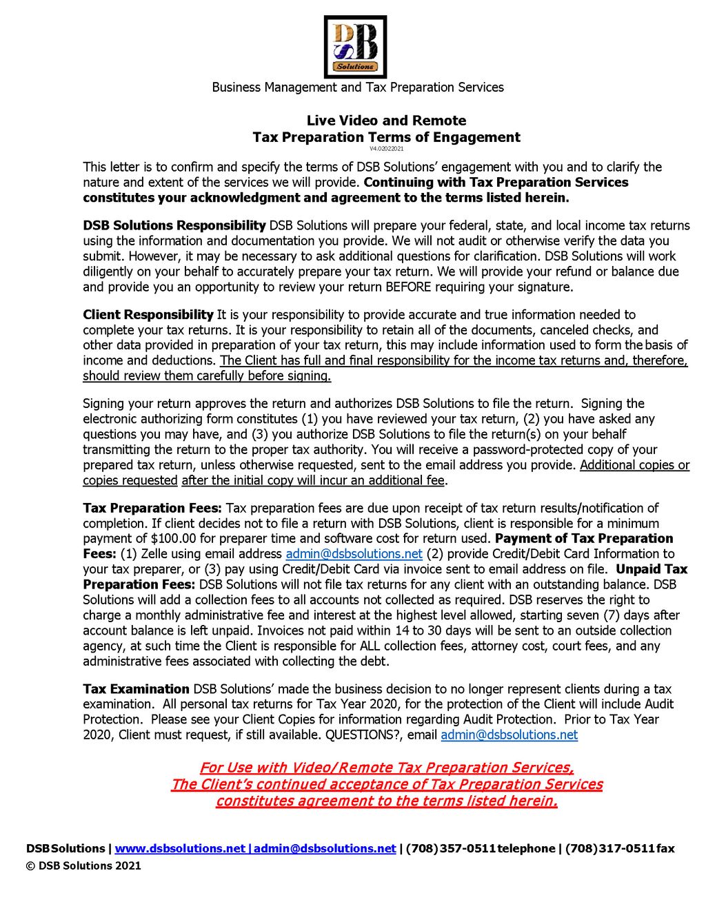 Terms of Engagement TAX YEAR 2020