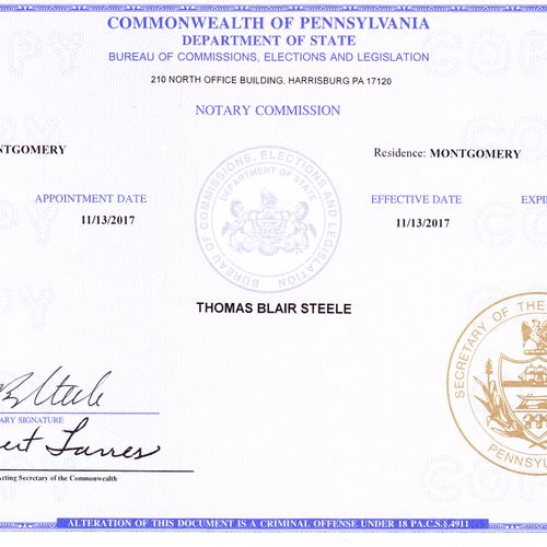 PA Department of State Notary Commission