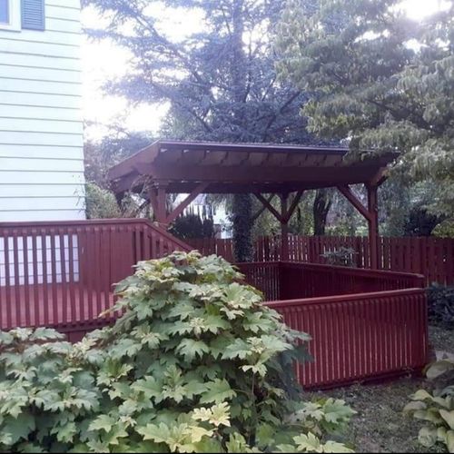 deck, pergola, and fences I repaired and painted