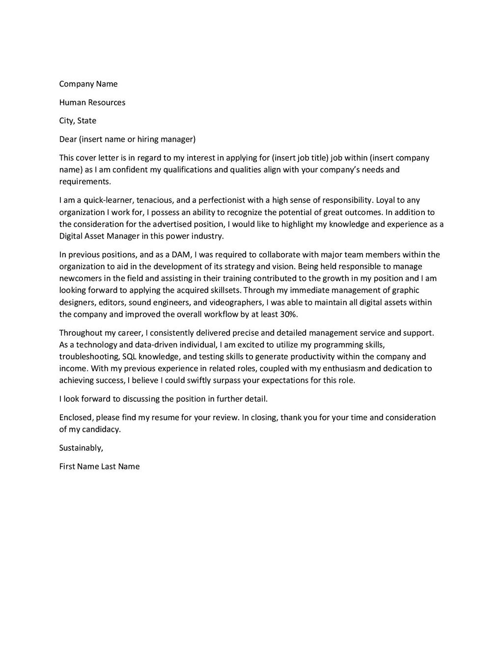 Cover Letter Sample 5
